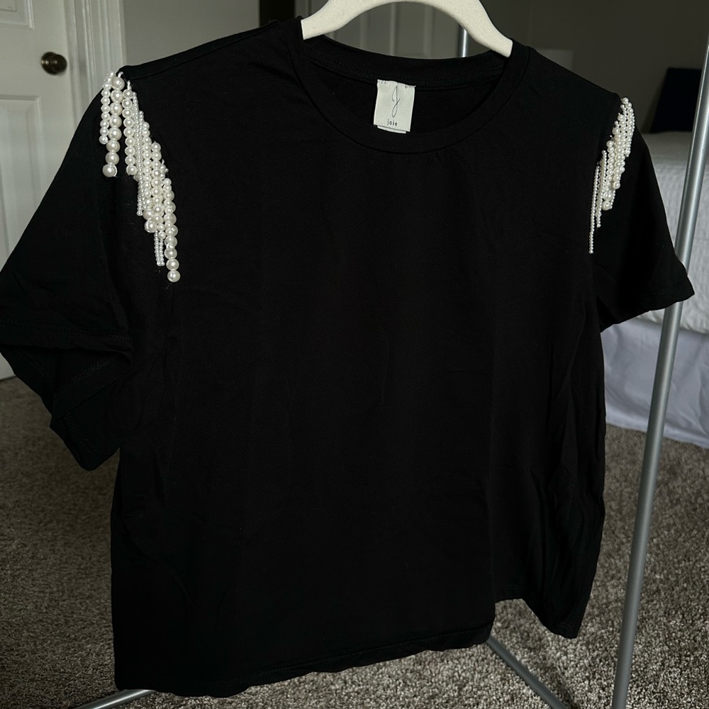 Joie Black Top with Pearl Embellishments